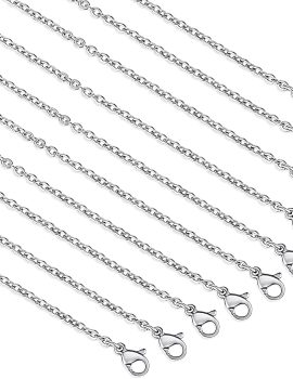 10 PCS Necklace Chains, Stainless Steel Cable Chain Necklace Silver Plated Bulk Necklace Extender for Jewelry Making DIY Supplies, 17.7 Inches (10)