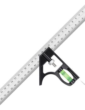 12″ Metric Combination Square Ruler for Electricians and Carpenters, 45-90 Degree Marking Square, Bubble Level, Square Tool, Woodworking Square, Combo Square (300mm)