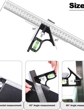 12″ Metric Combination Square Ruler for Electricians and Carpenters, 45-90 Degree Marking Square, Bubble Level, Square Tool, Woodworking Square, Combo Square (300mm)