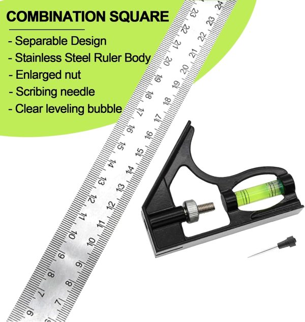 12" Metric Combination Square Ruler for Electricians and Carpenters, 45-90 Degree Marking Square, Bubble Level, Square Tool, Woodworking Square, Combo Square (300mm) - Image 3