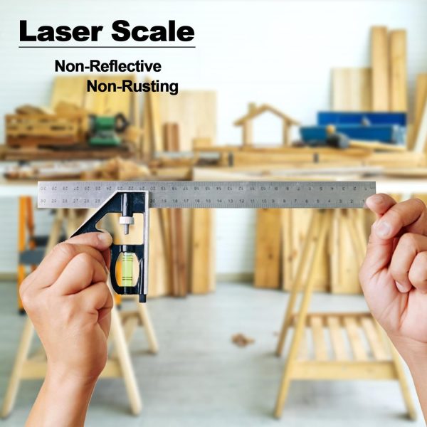 12" Metric Combination Square Ruler for Electricians and Carpenters, 45-90 Degree Marking Square, Bubble Level, Square Tool, Woodworking Square, Combo Square (300mm) - Image 5