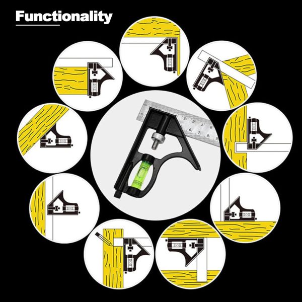 12" Metric Combination Square Ruler for Electricians and Carpenters, 45-90 Degree Marking Square, Bubble Level, Square Tool, Woodworking Square, Combo Square (300mm) - Image 6