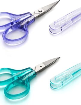 Beaditive Detail Craft Scissors Set (2 Pc.) Curved and Straight, Sharp, Compact | Sewing, Embroidery, Paper Cutting, Crafting | Stainless Steel | Protective Cover (Green)