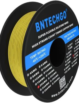 BNTECHGO 20 Gauge Silicone Wire Spool 250 ft Yellow Flexible 20 AWG Stranded Tinned Copper Wire