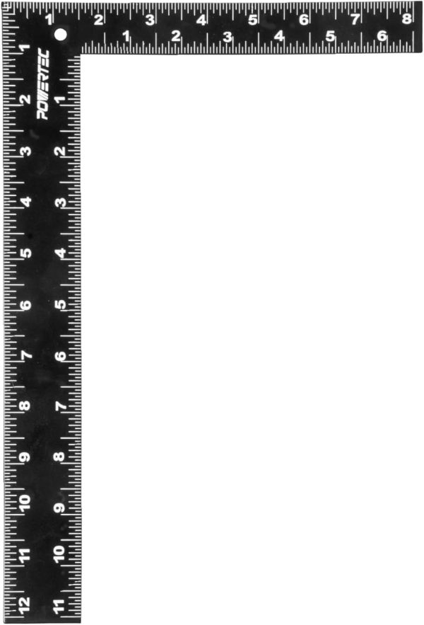 POWERTEC Carpenter Square 8" x 12" - L Square Ruler, Right Angle Square Tool, Woodworking Square for Carpentry, Construction, DIY, 1PK (80035)