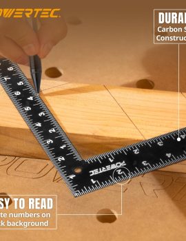 POWERTEC Carpenter Square 8″ x 12″ – L Square Ruler, Right Angle Square Tool, Woodworking Square for Carpentry, Construction, DIY, 1PK (80035)