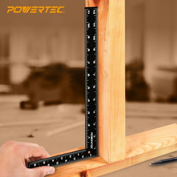 POWERTEC Carpenter Square 8" x 12" - L Square Ruler, Right Angle Square Tool, Woodworking Square for Carpentry, Construction, DIY, 1PK (80035) - Image 3