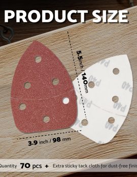 S&F STEAD & FAST Mouse Sander Sandpaper Assortment 70pcs, 6 Holes, Mouse Sanding Pads for Ryobi, 40 60 80 120 150 220 320 Grit Detail Sand Paper, Ryobi Sander Pads with Tack Cloth